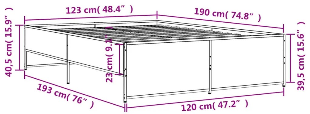 Estrutura cama 120x190 cm derivados de madeira/metal