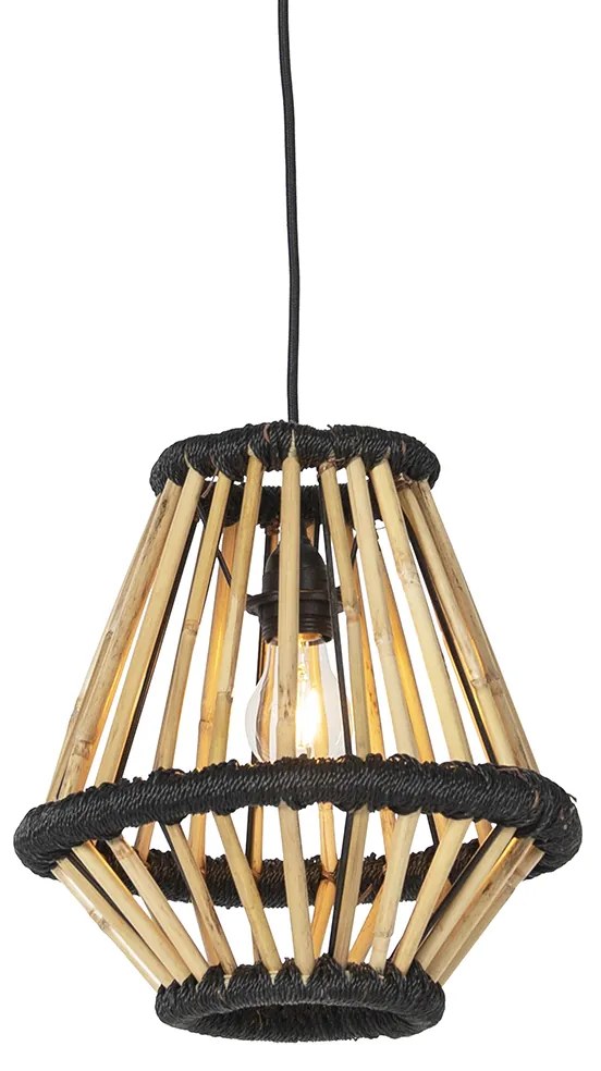 Candeeiro de suspensão oriental em bambu com preto 32 cm - Evalin