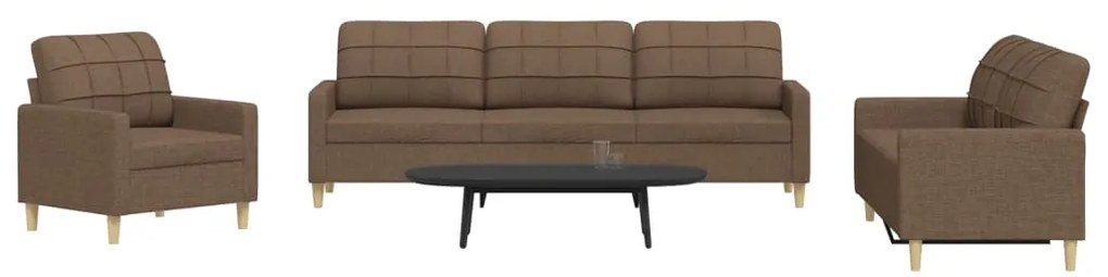 3 pcs conjunto de sofás tecido castanho