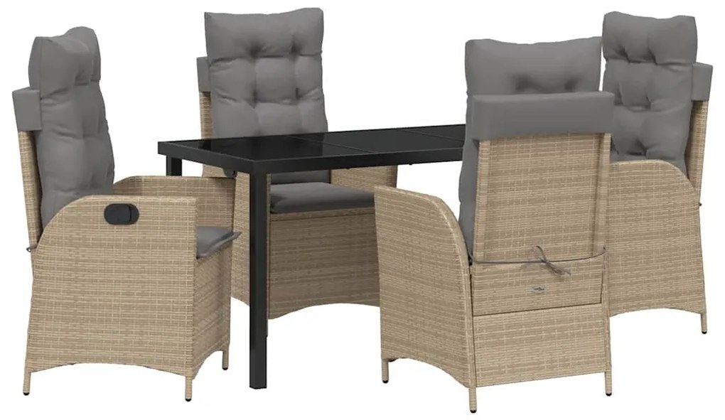 Conjunto de Jantar de Jardim com 5 Peças e Almofadas Bege em Rattan de