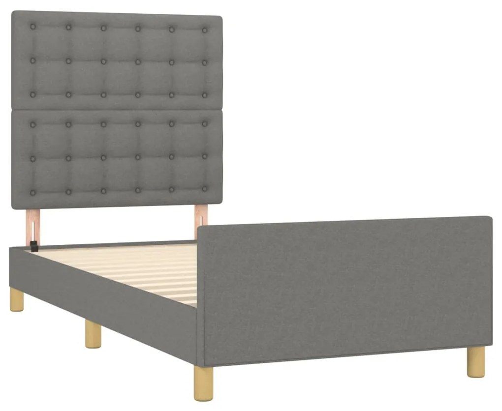 Estrutura de cama c/ cabeceira tecido 90x190 cm cinza-escuro