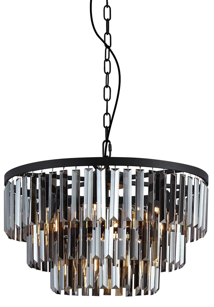 Lustre moderno preto com vidro fumê 9 luzes - Amel