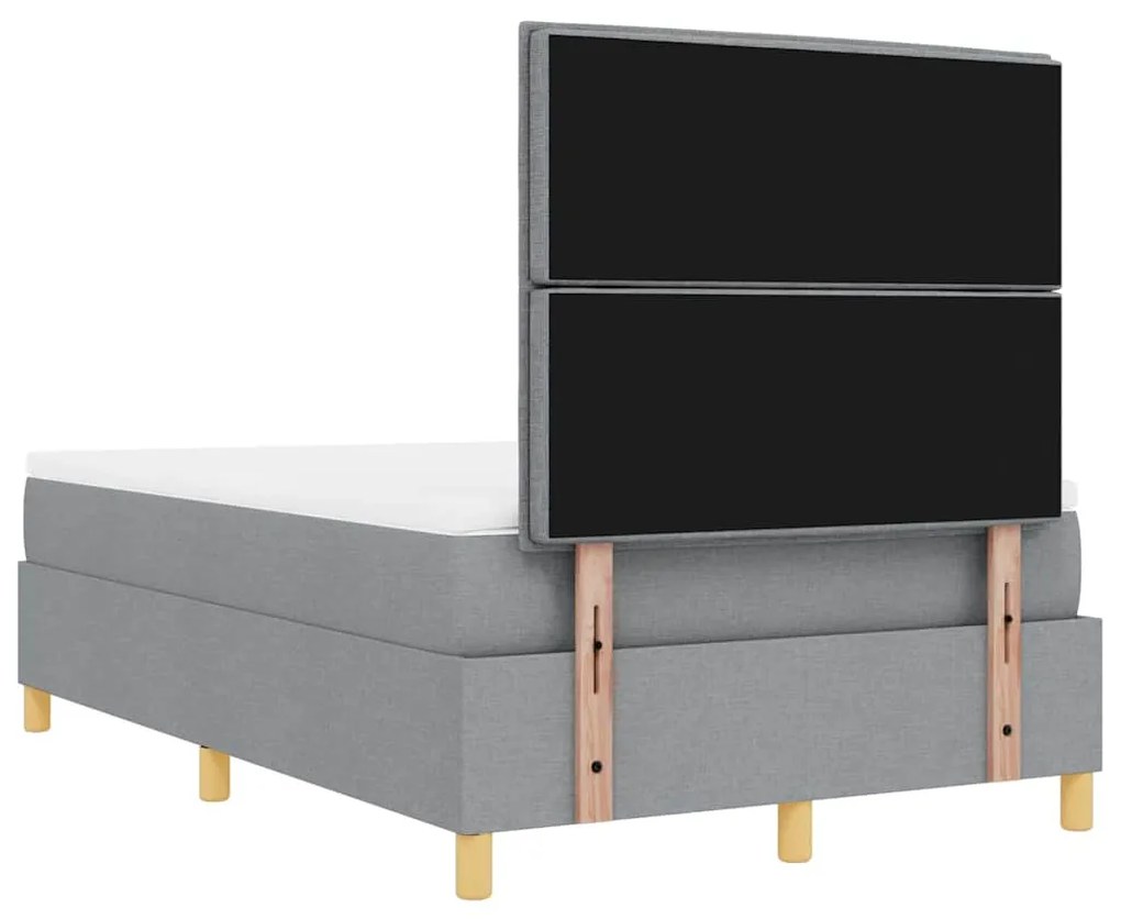 Cama Box Spring com Colchão e Banco Cinzento-claro 120x190 cm Tecido
