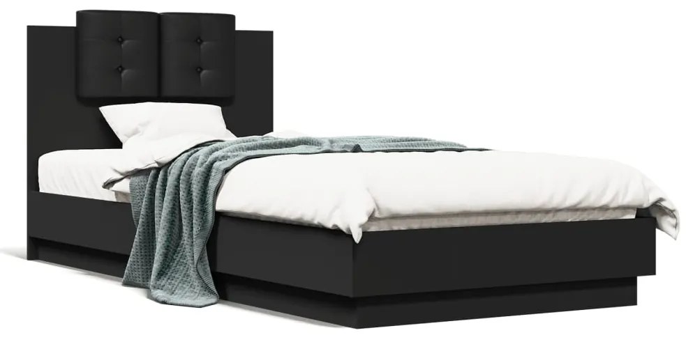 Estrutura de cama com cabeceira e luzes LED 90x200 cm preto