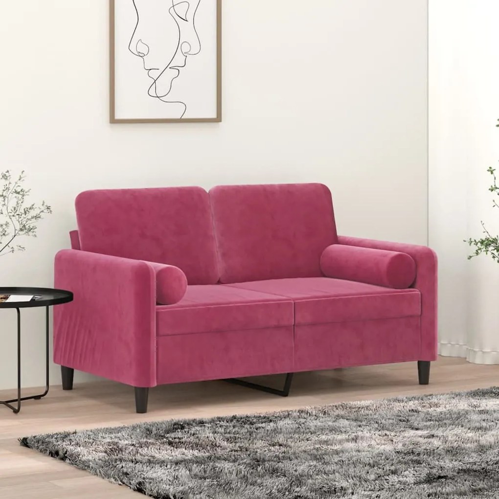 vidaXL Almofadas decorativas 2 pcs Ø15x50 cm veludo vermelho tinto