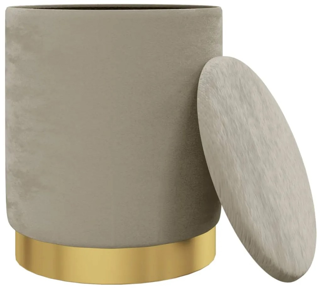 Banqueta com arrumação redonda veludo 31 x 37 cm cinzento-escuro