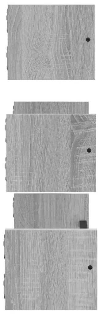 3pcs prateleiras parede c/ barras deriv. madeira cinza sonoma