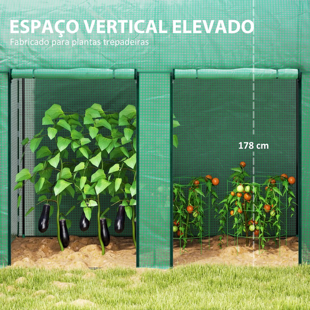 Estufa Pequena Estufa de Exterior com Porta Dupla com Fecho de Correr e Cobertura de PE 200x100x178 cm Verde