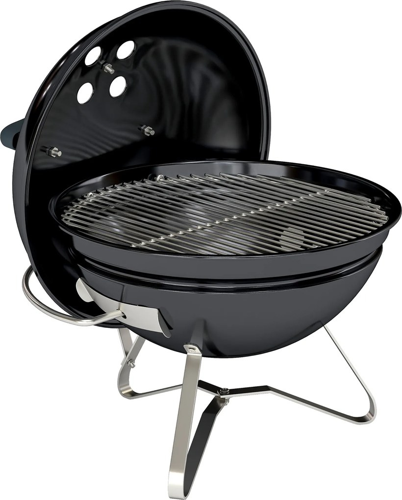Grelhador de Carvão Portátil com Tampa Suporte Grelha Ventilação Ajustável Ø41x44 cm Preto
