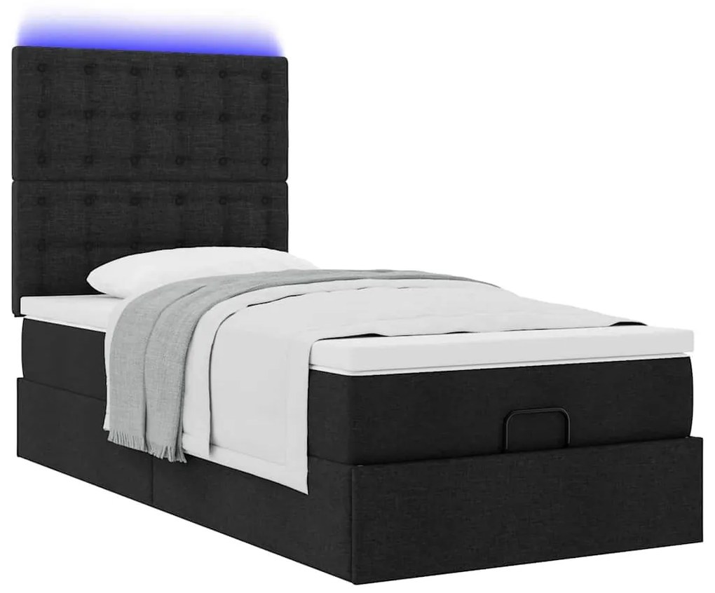 Estrutura de cama otomana com colchão 100x200cm tecido preto