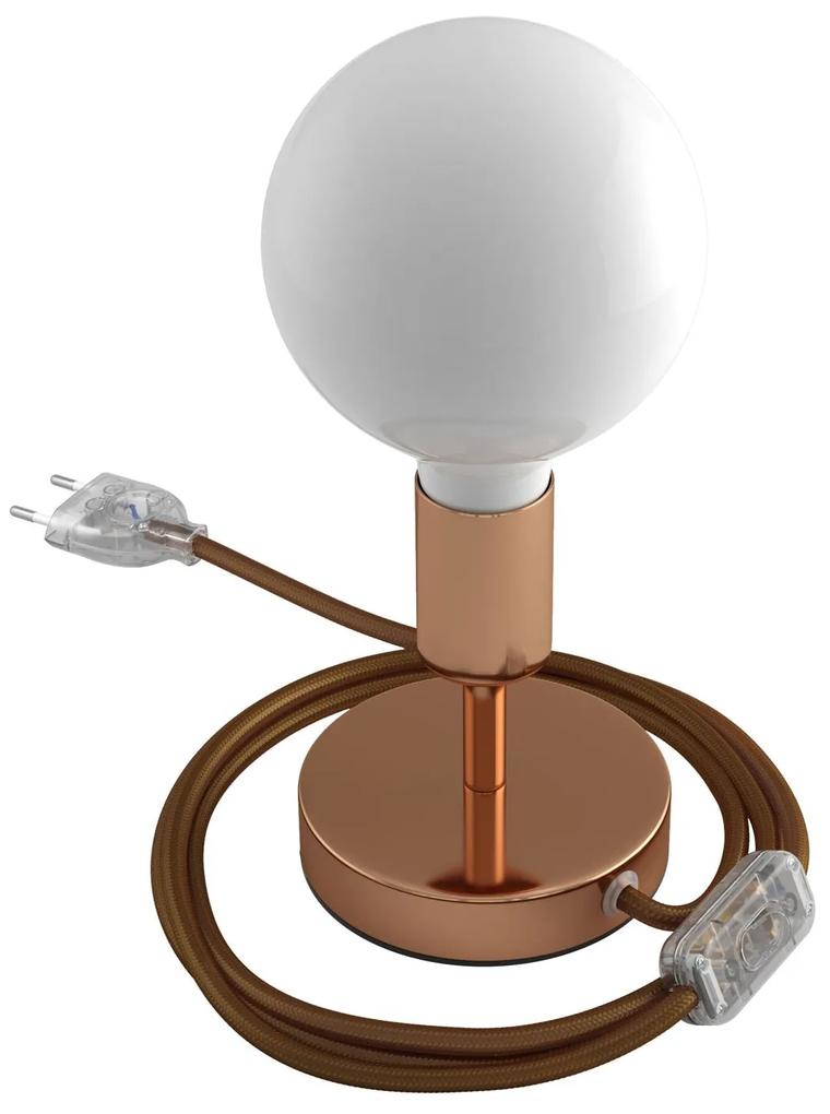 Alzaluce - metal table lamp with fabric cable, switch and 2 poles plug - 5 cm Copper