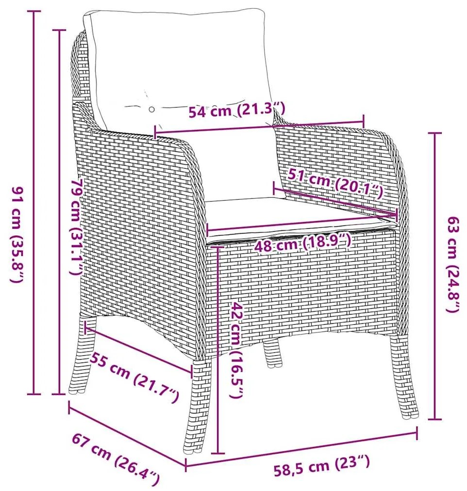 Conjunto de Jantar de Jardim 7 Peças com Almofadas Cinza Claro Rattan
