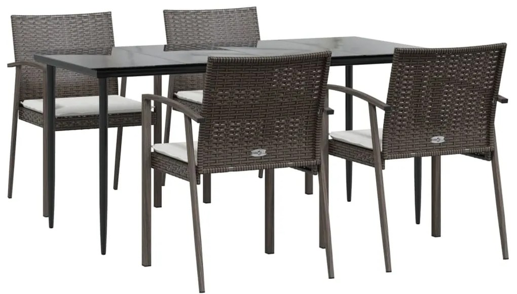 5 pcs conjunto de jantar p/ jardim c/ almofadões vime PE e aço