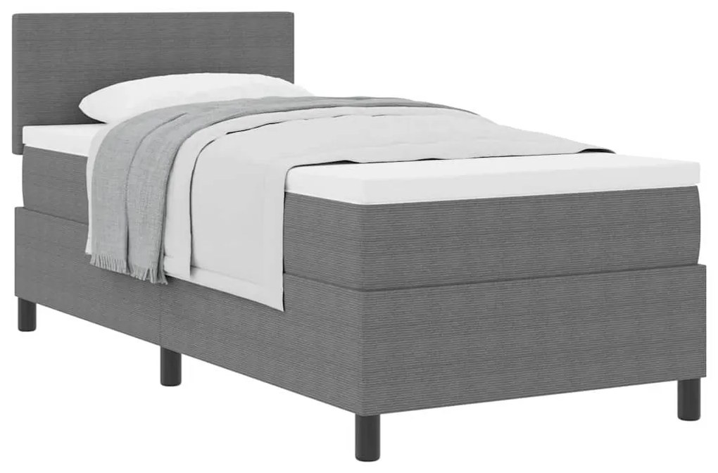Cama Box Spring com Colchão Cinza 100x200 cm Tecido de Veludo Cotelê