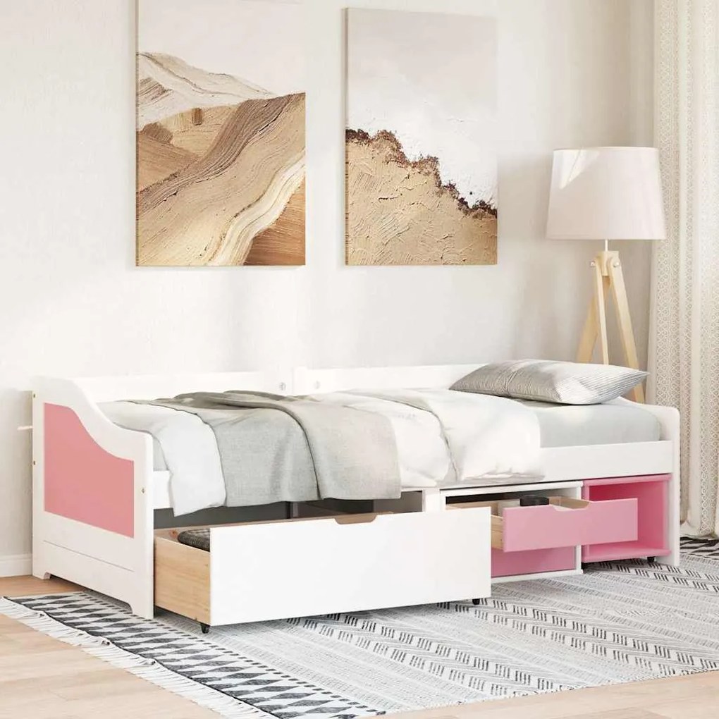 Sofá-cama com 3 gavetas sem colchão 90x200 cm IRUN branco&rosa