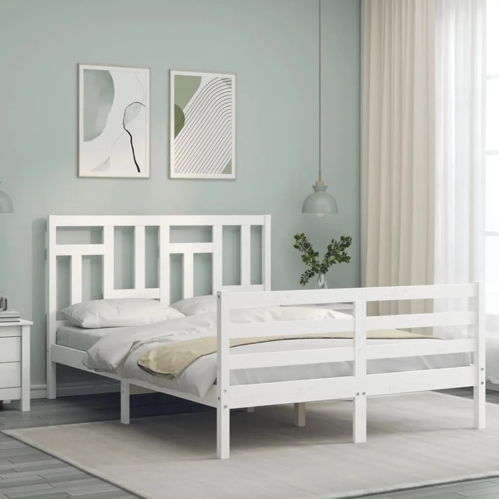 Estrutura de cama com cabeceira 140x190cm madeira maciça branco