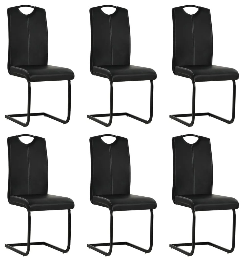 Cadeiras de jantar cantilever 6 pcs couro artificial preto