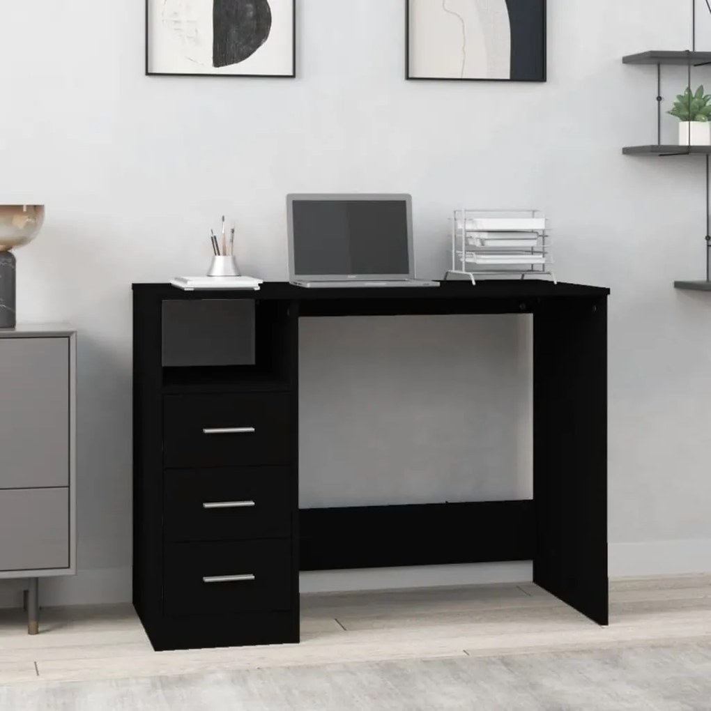 823033 vidaXL Secretária c/ gavetas 102x50x76 cm derivados de madeira preto