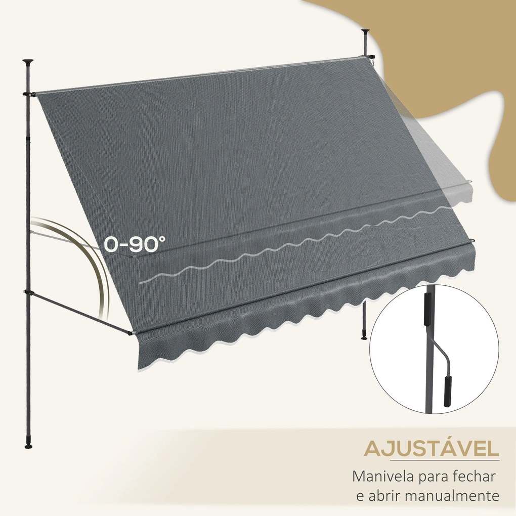 Toldo Manual Retrátil com Manivela 350x120x210-300 cm com Altura Ajustável Impermeável para Jardim Varanda Cinza Escuro