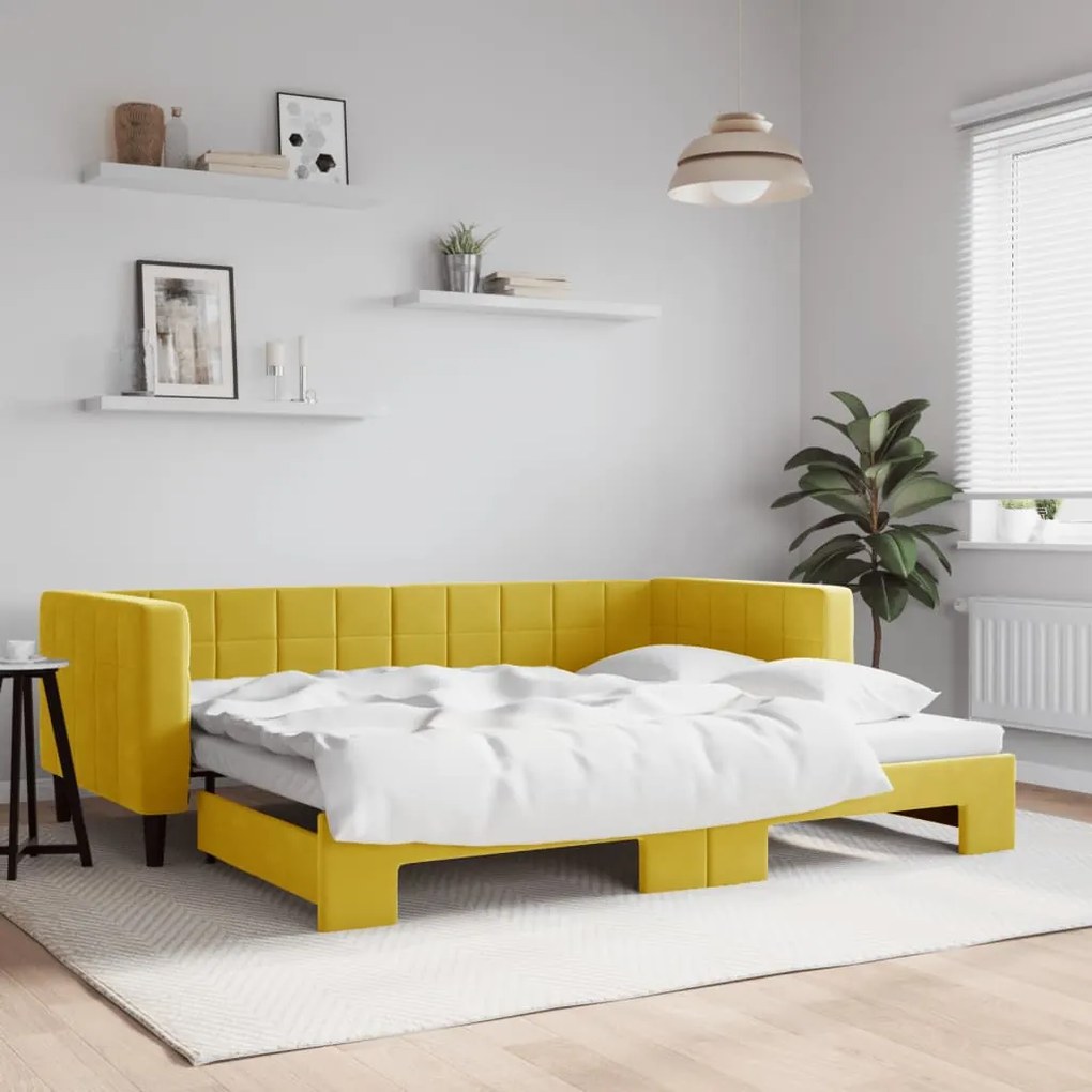 vidaXL Sofá-cama com gavetão 90x200 cm veludo amarelo