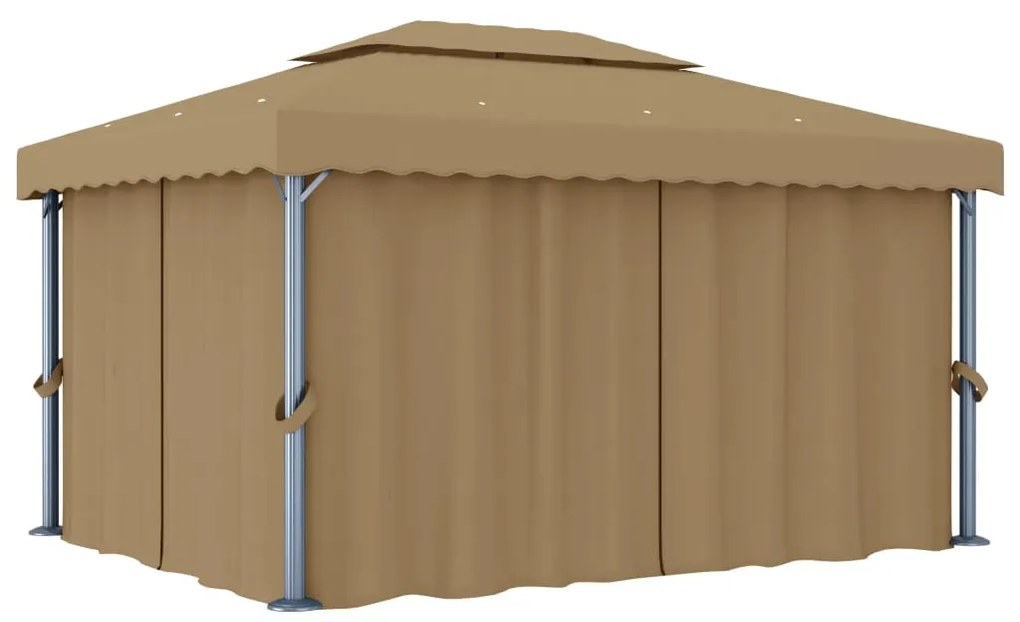 Gazebo com cortina 4x3 m alumínio cinzento-acastanhado