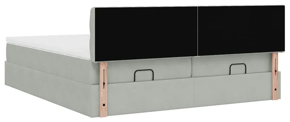 Estrutura cama otomana colchões 200x200cm veludo cinzento claro