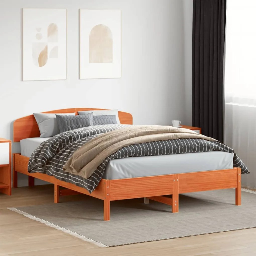 Cama sem colchão 140x200 cm madeira pinho maciça castanho-mel