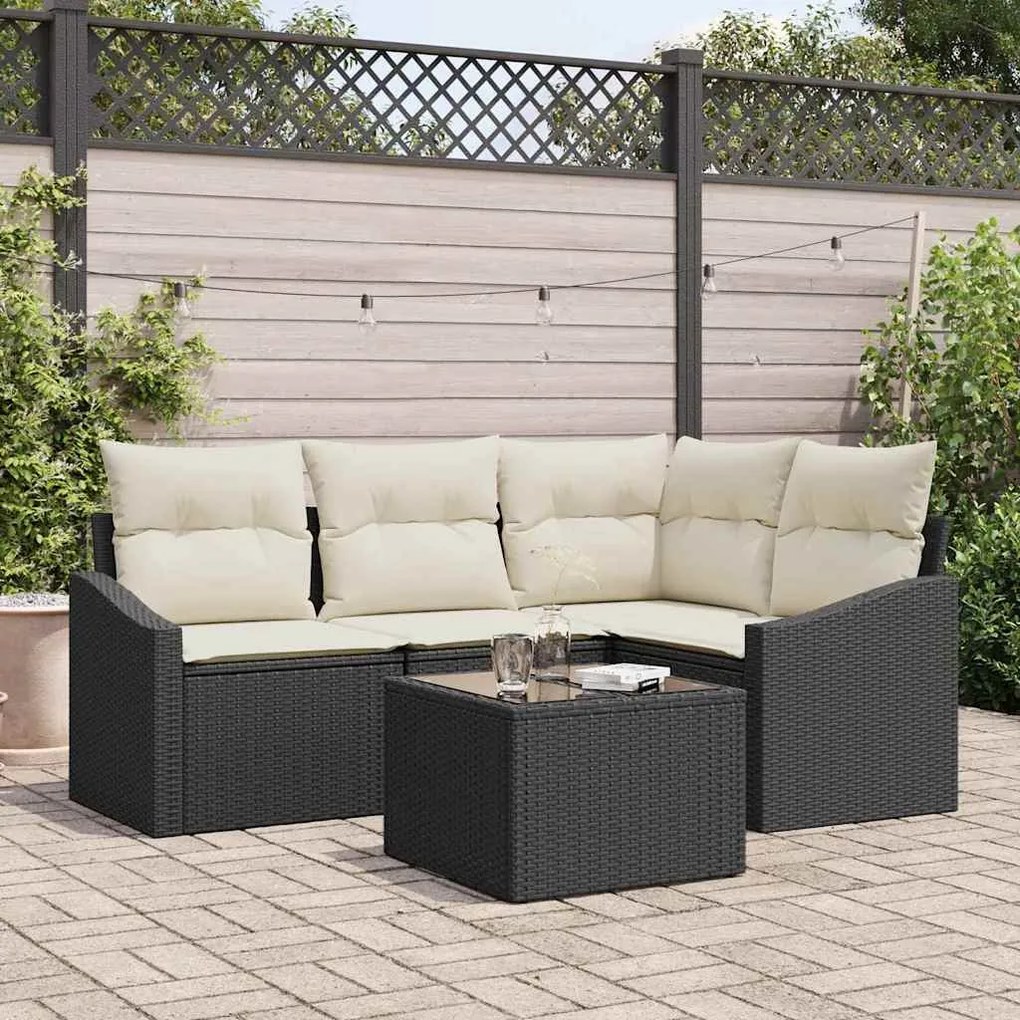 vidaXL Conjunto de Jantar de Jardim 4 Peças com Almofadas Castanho em Poly Rattan