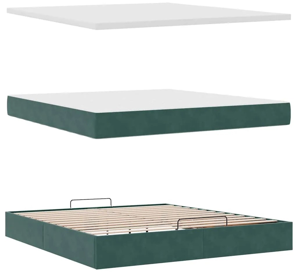 Estrutura de cama otomana com colchão 160x200 cm verde escuro