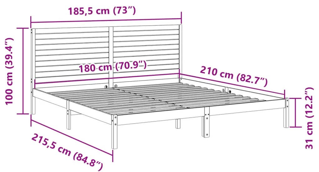 Cama extra longa sem colchão 180x210 cm madeira maciça