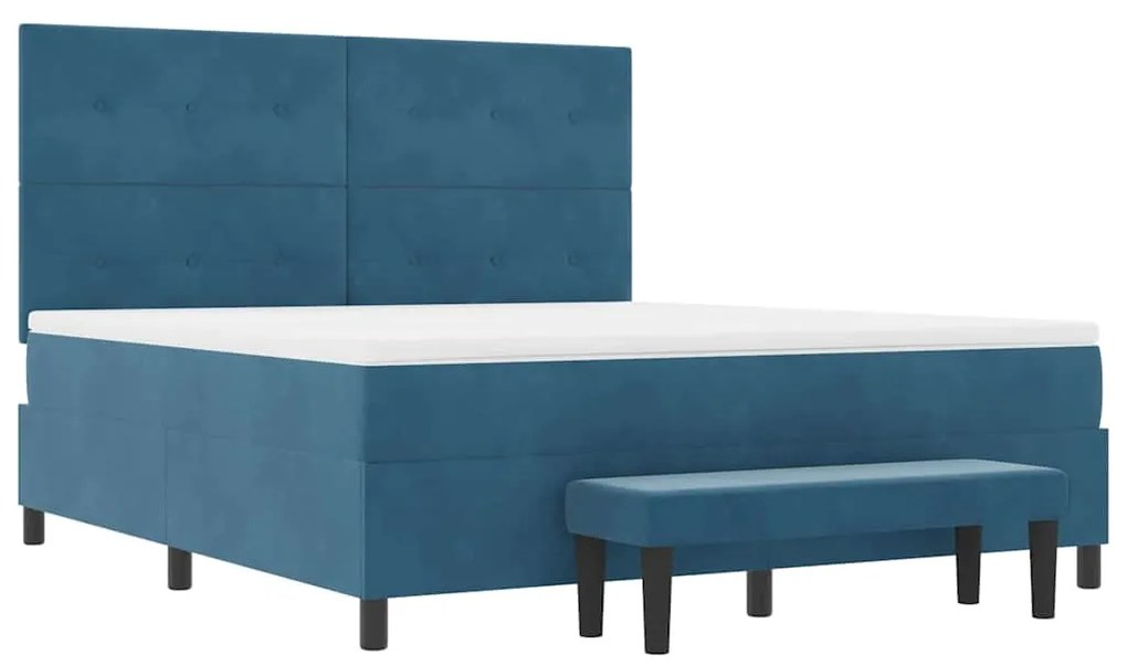Cama Box Spring com Colchão e Banco Azul Escuro 180x200 cm Veludo