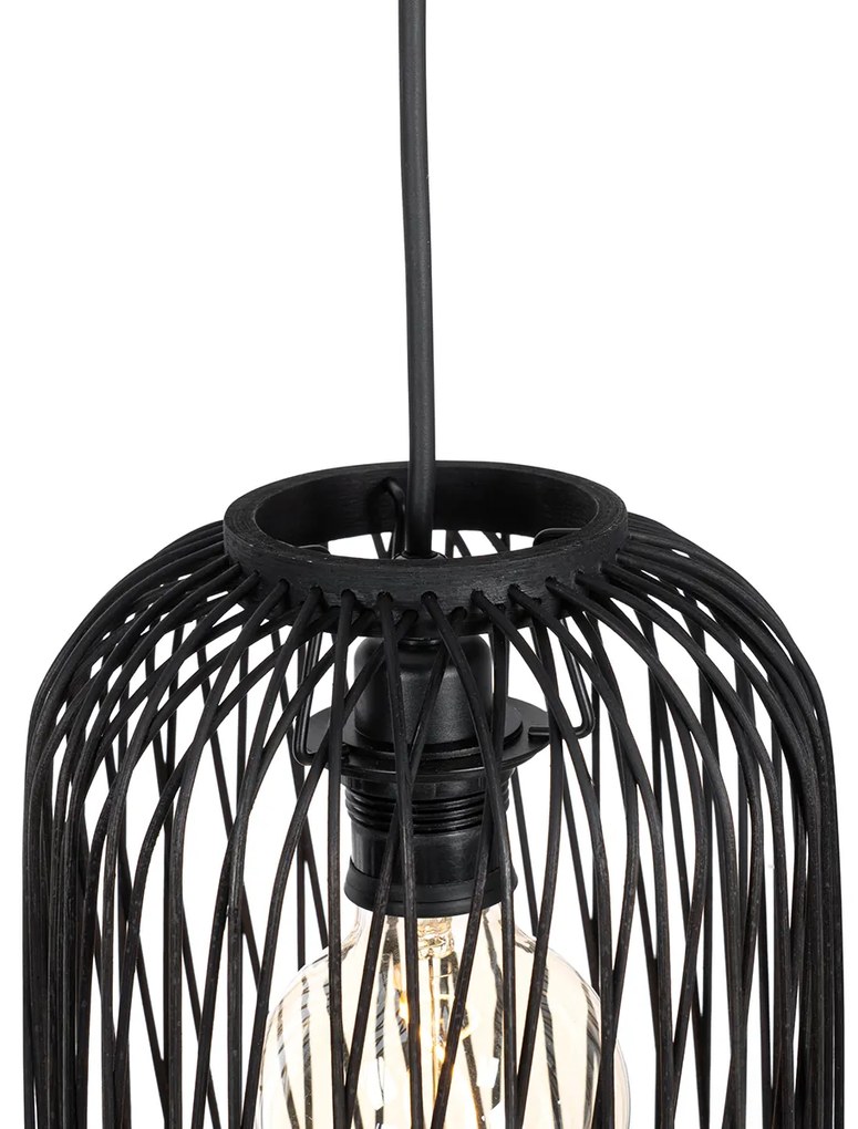Candeeiro de suspensão exterior inteligente preto em vime 3 luzes com LED incluído - Calamus