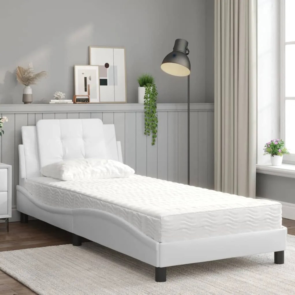 Cama com colchão 90x200 cm couro artificial branco