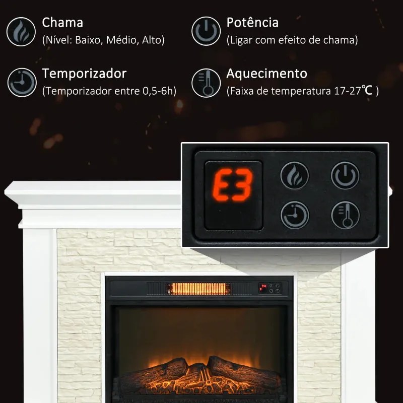 Lareira Elétrica 1800W com Efeito de Chama e Temporizador - Design Mod