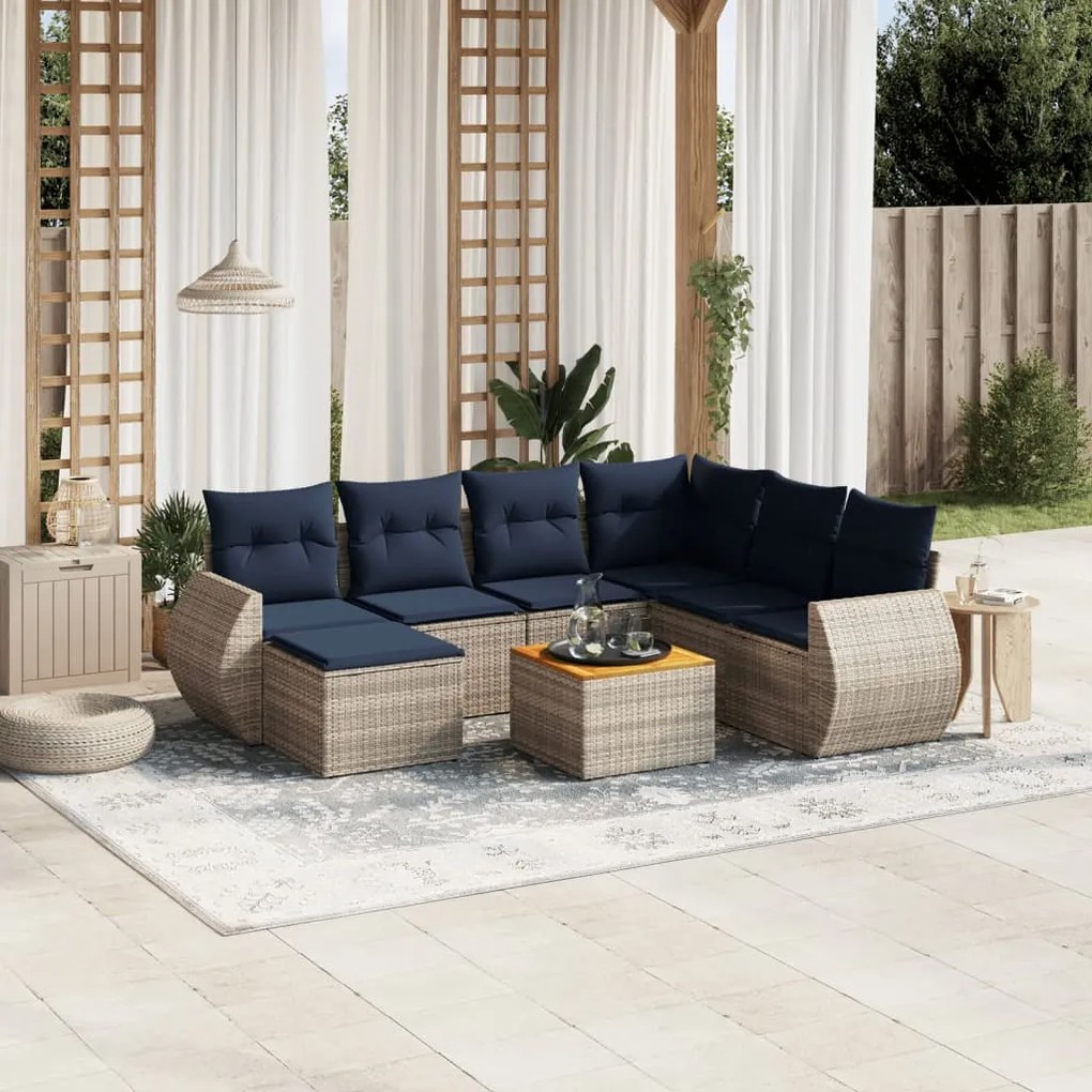 vidaXL 8 pcs conjunto sofás p/ jardim c/ almofadões vime PE cinzento