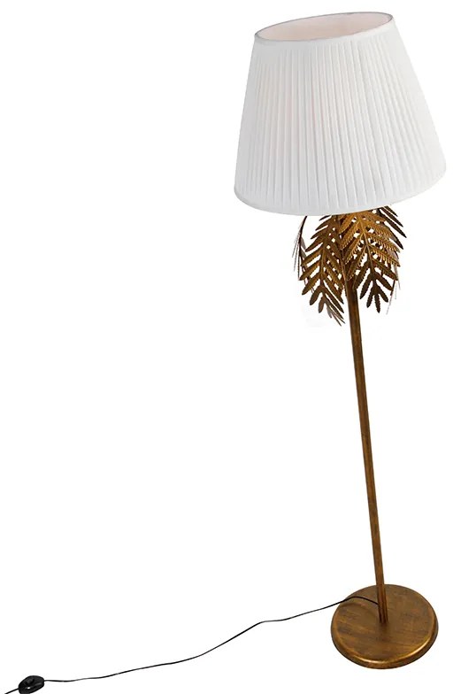 Candeeiro de pé dourado 145 cm com abajur plissado branco 45 cm - Botanica