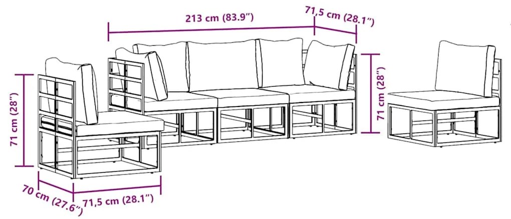 Conjunto de Sofá de Jardim 5 pcs Preto 213 x 71.5 x 71 cm