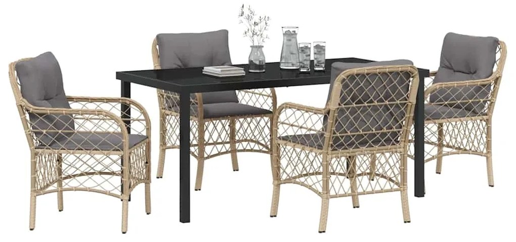 Conjunto de Jantar de Jardim com 5 Peças e Almofadas em Rattan Sintéti