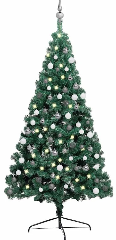 Meia árvore Natal artificial pré-iluminada c/ bolas verde