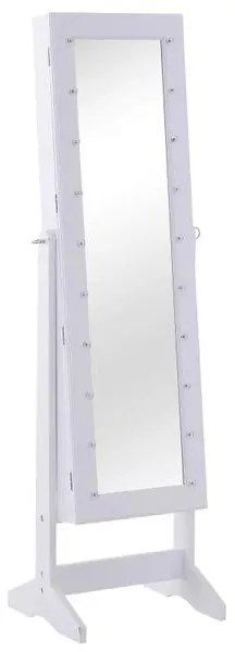 HOMCOM Armário para Joias 20 Luzes de LED Reclinável Fechadura Madeira 40x37x146cm Branco