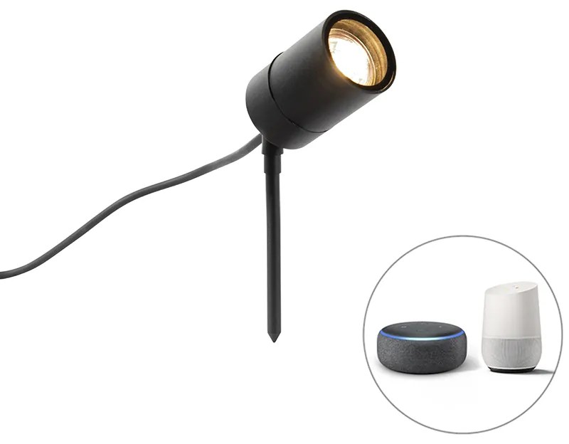 LED Foco de jardim moderno inteligente preto IP44 com Wi-Fi GU10 - Solo Moderno