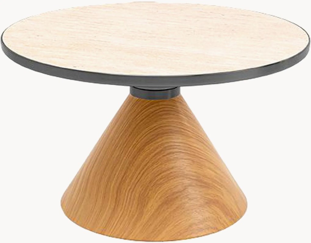 Mesa de centro redonda com tampo com aspeto de travertino Cono
