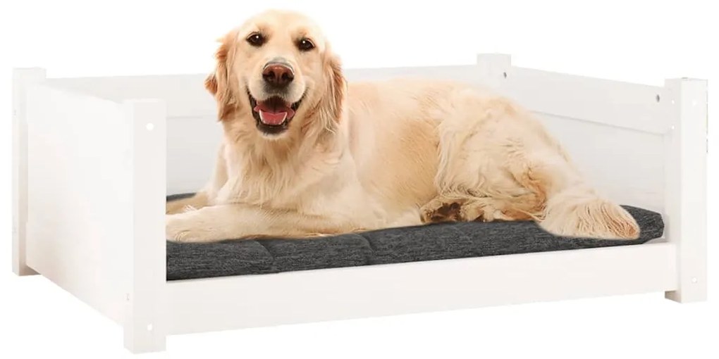 Cama para cães 75,5x55,5x28 cm madeira de pinho maciça branco