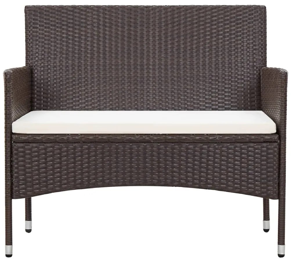 4 pcs conjunto lounge jardim c/ almofadões vime PE castanho