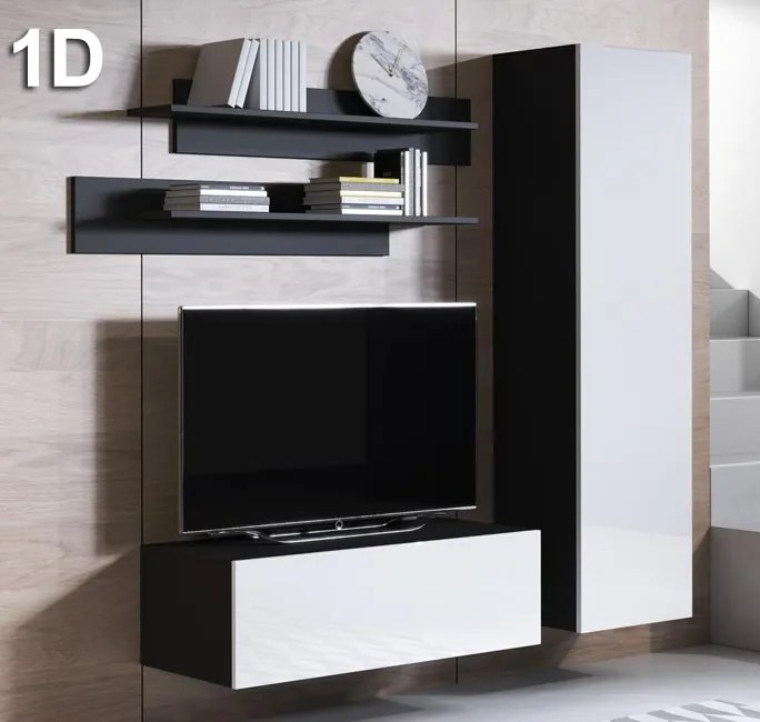 Conjunto de Móveis de Sala Sobreira – 1,6 m – Modular em Preto e Branc