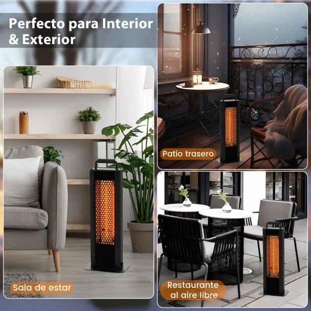 Aquecedor elétrico portátil à prova d'água de alumínio 1200W com aquecimento lateral duplo 24 x 16 x 63 cm preto