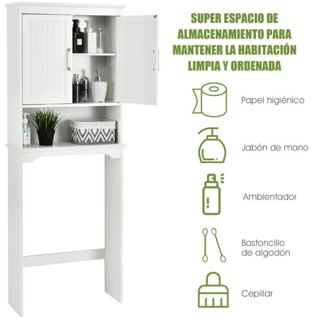 Armarios para sanitas com portas duplas 3 prateleiras ajustáveis Estante para casa de banho Estante para lavandaria  63 x 23 x 168 cm Branco