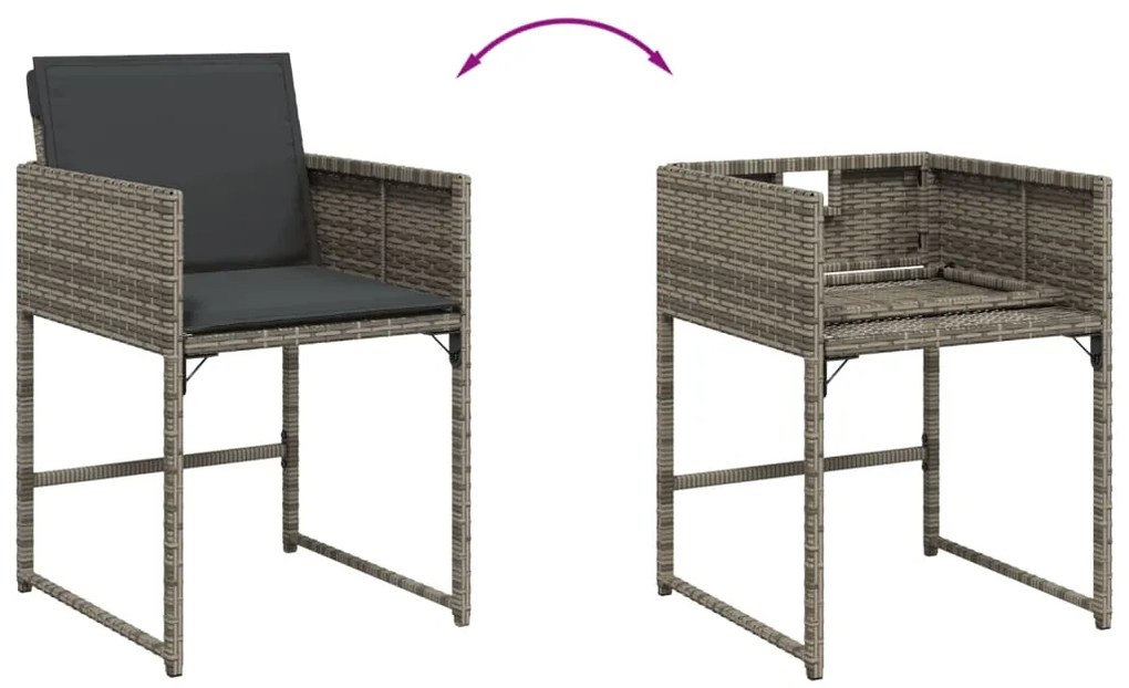 17 pcs conj. de jantar p/ jardim c/ almofadões vime PE cinzento