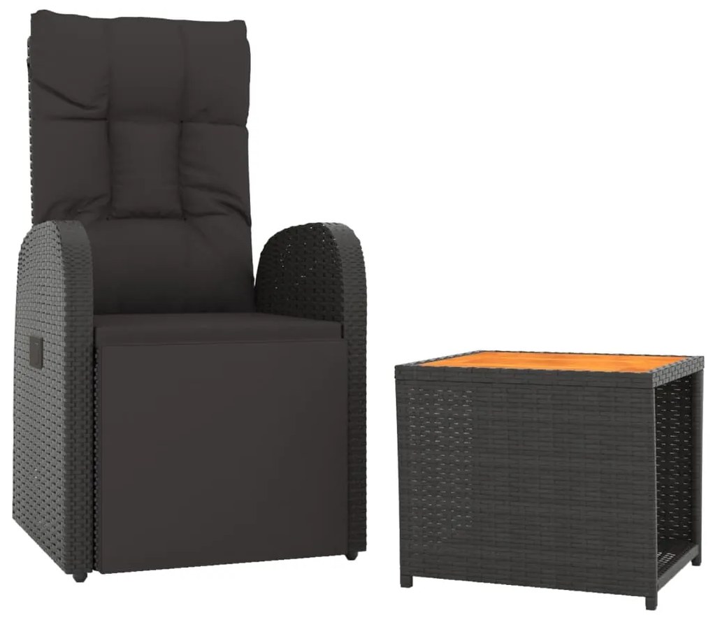 2 pcs conjunto lounge para jardim vime PE/acácia maciça preto