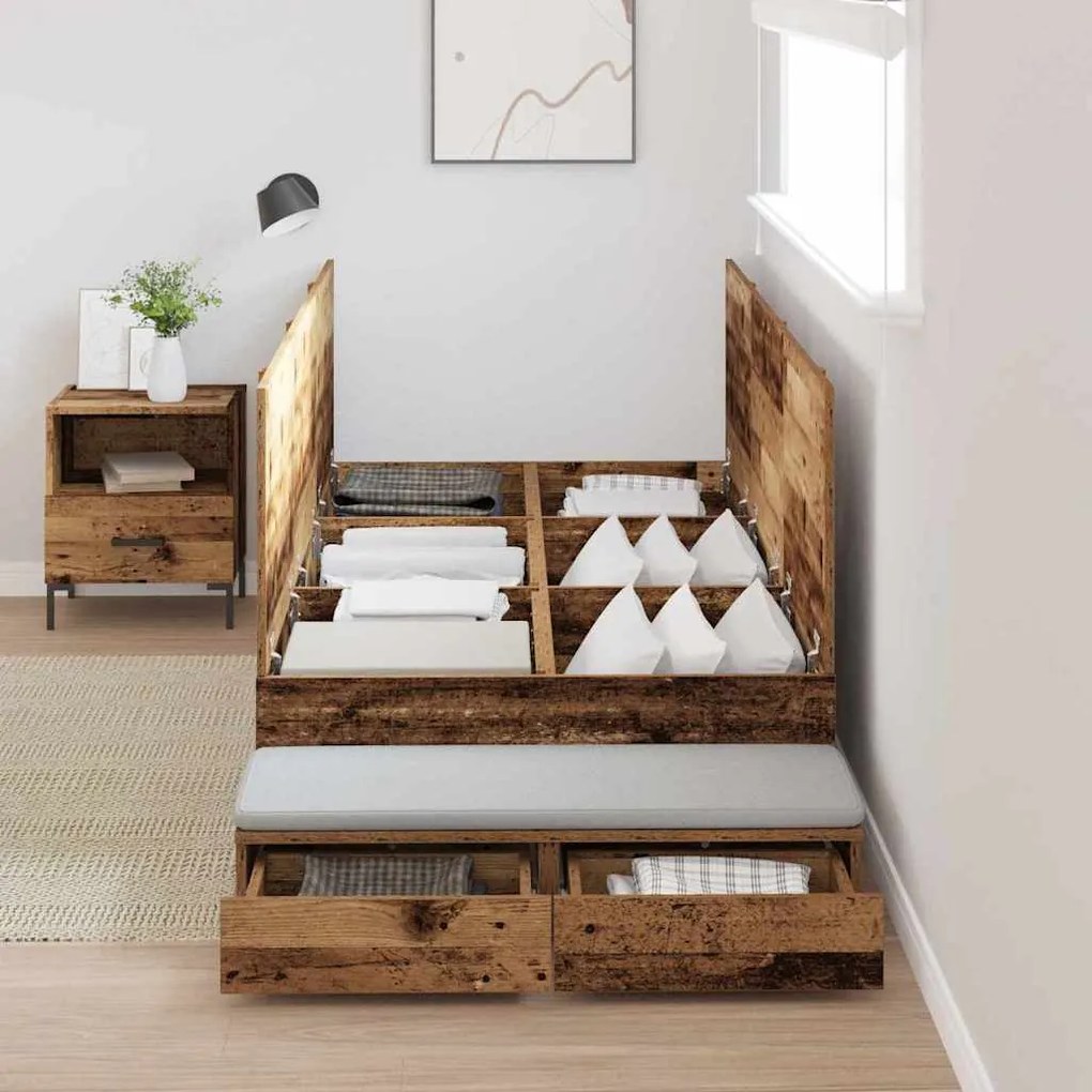 Estrado de cama com arrumação em madeira antiga 100x200 cm